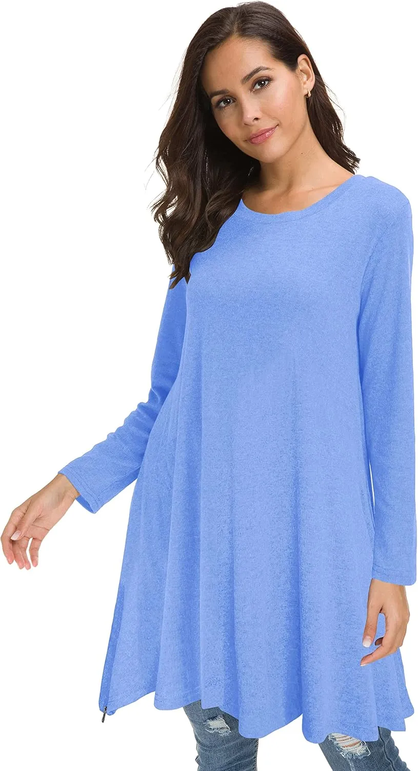 Afibi Tops for Women Long Sleeve Side Split Loose Tunic Tops for Leggings