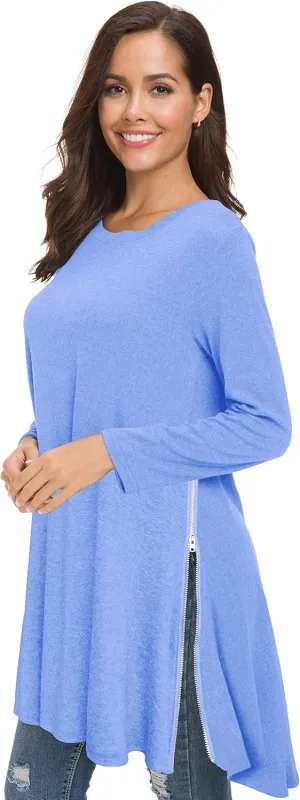Afibi Tops for Women Long Sleeve Side Split Loose Tunic Tops for Leggings