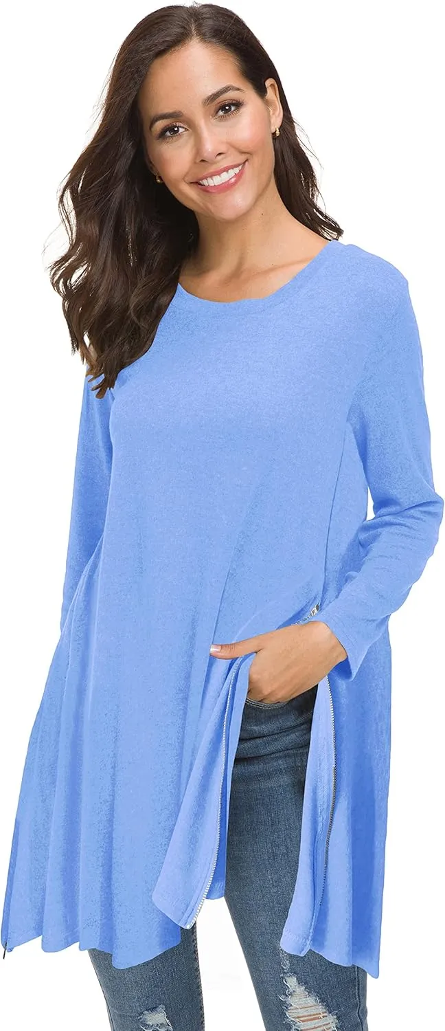 Afibi Tops for Women Long Sleeve Side Split Loose Tunic Tops for Leggings