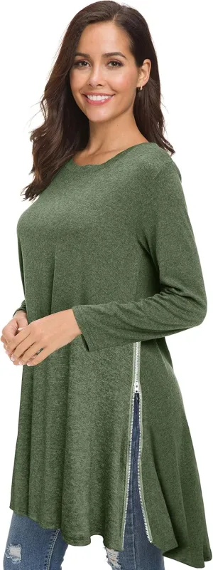 Afibi Tops for Women Long Sleeve Side Split Loose Tunic Tops for Leggings