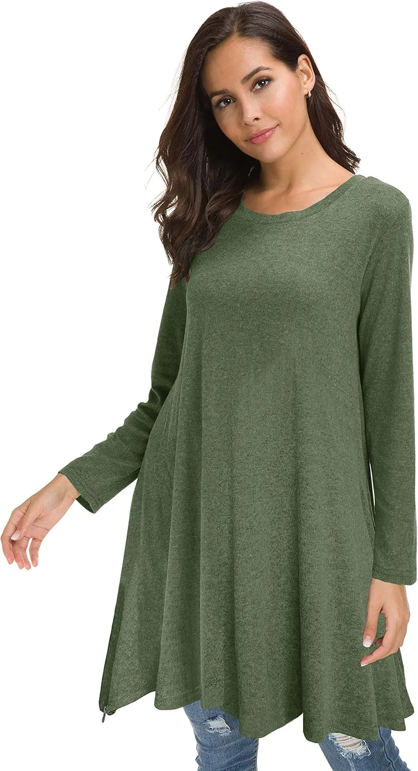 Afibi Tops for Women Long Sleeve Side Split Loose Tunic Tops for Leggings