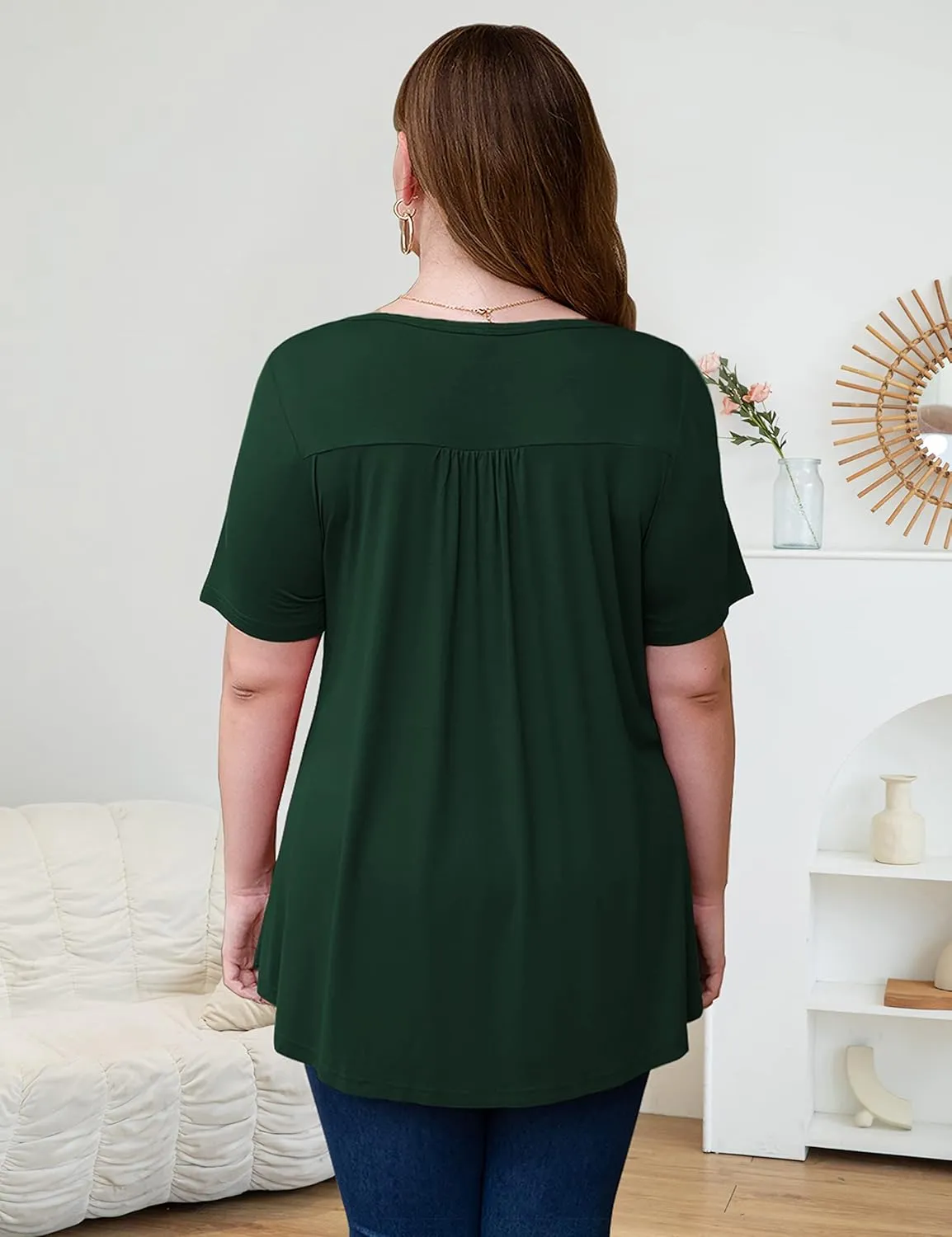 Ahlaray Women's Plus Size Summer Tops Short Sleeve Shirts Lace Pleated Tunic Tops Blouses M-4XL