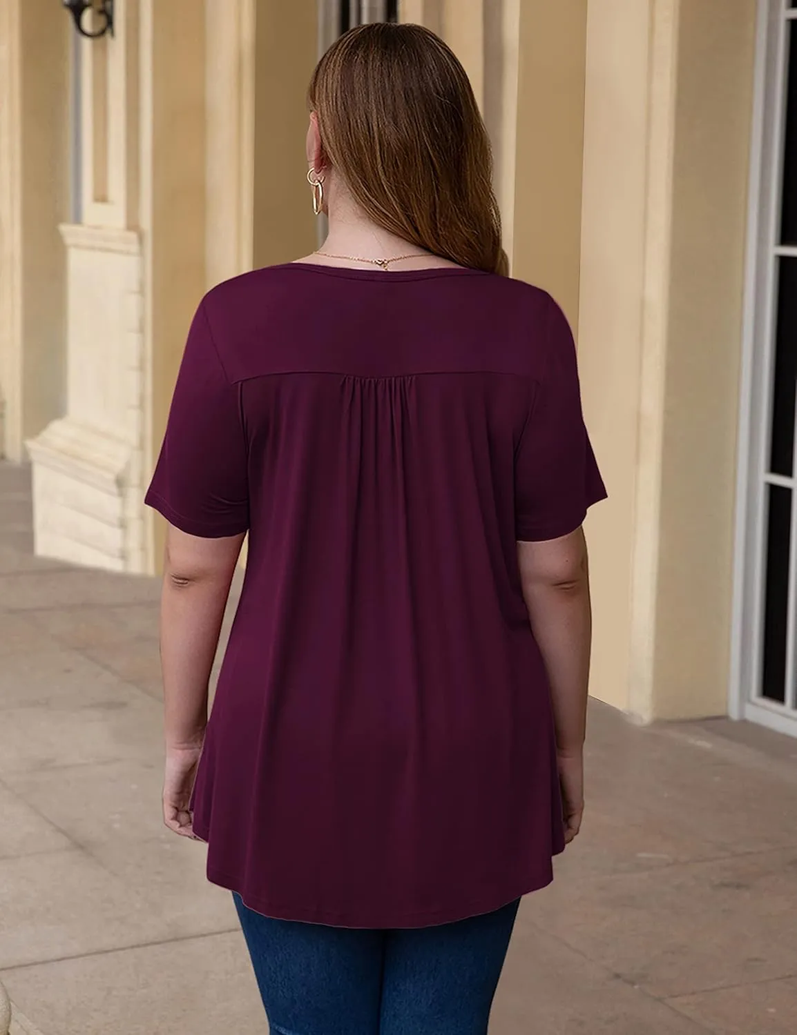 Ahlaray Women's Plus Size Summer Tops Short Sleeve Shirts Lace Pleated Tunic Tops Blouses M-4XL