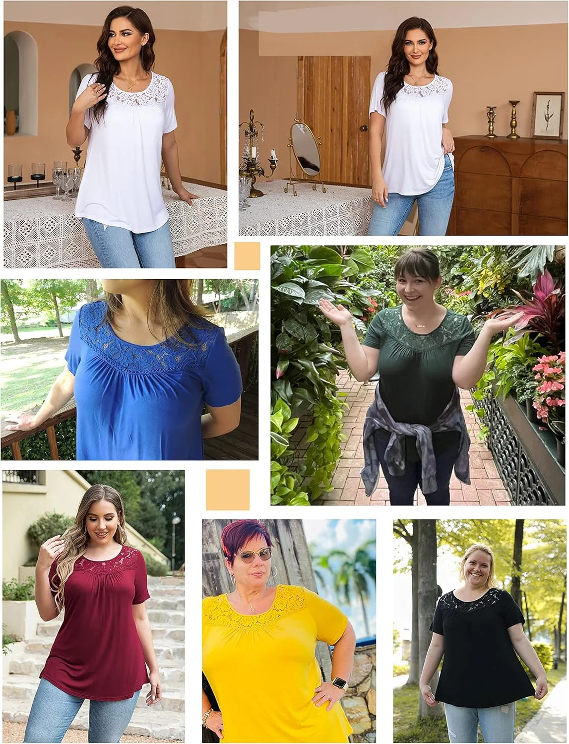 Ahlaray Women's Plus Size Summer Tops Short Sleeve Shirts Lace Pleated Tunic Tops Blouses M-4XL