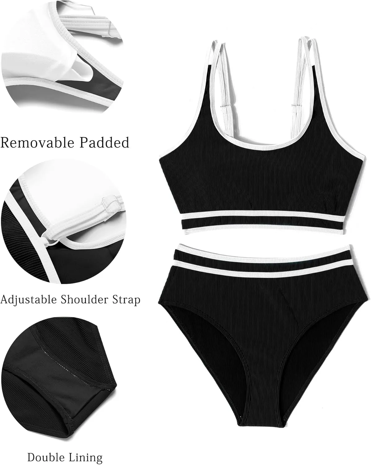 AI'MAGE Swimsuit Set for Women 2 Piece Ribbed High Waisted Bikini Set Sporty Color Block Bathing Suits XS-2XL