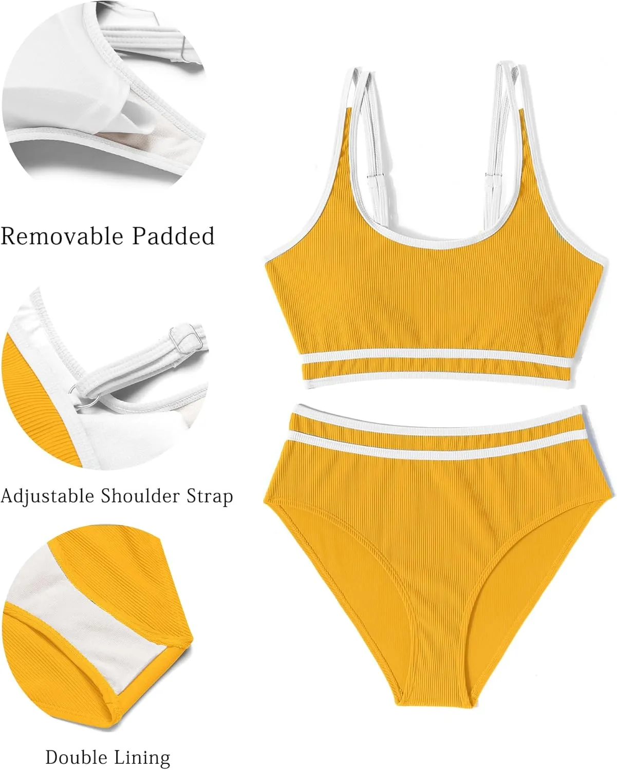 AI'MAGE Swimsuit Set for Women 2 Piece Ribbed High Waisted Bikini Set Sporty Color Block Bathing Suits XS-2XL