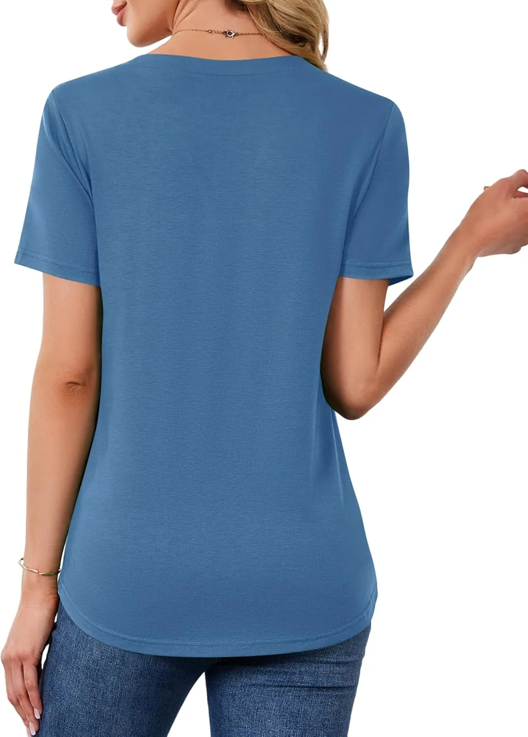 AKEWEI Short Sleeve Blouses for Women V Neck T Shirts Pleated Summer Dressy Casual Tops