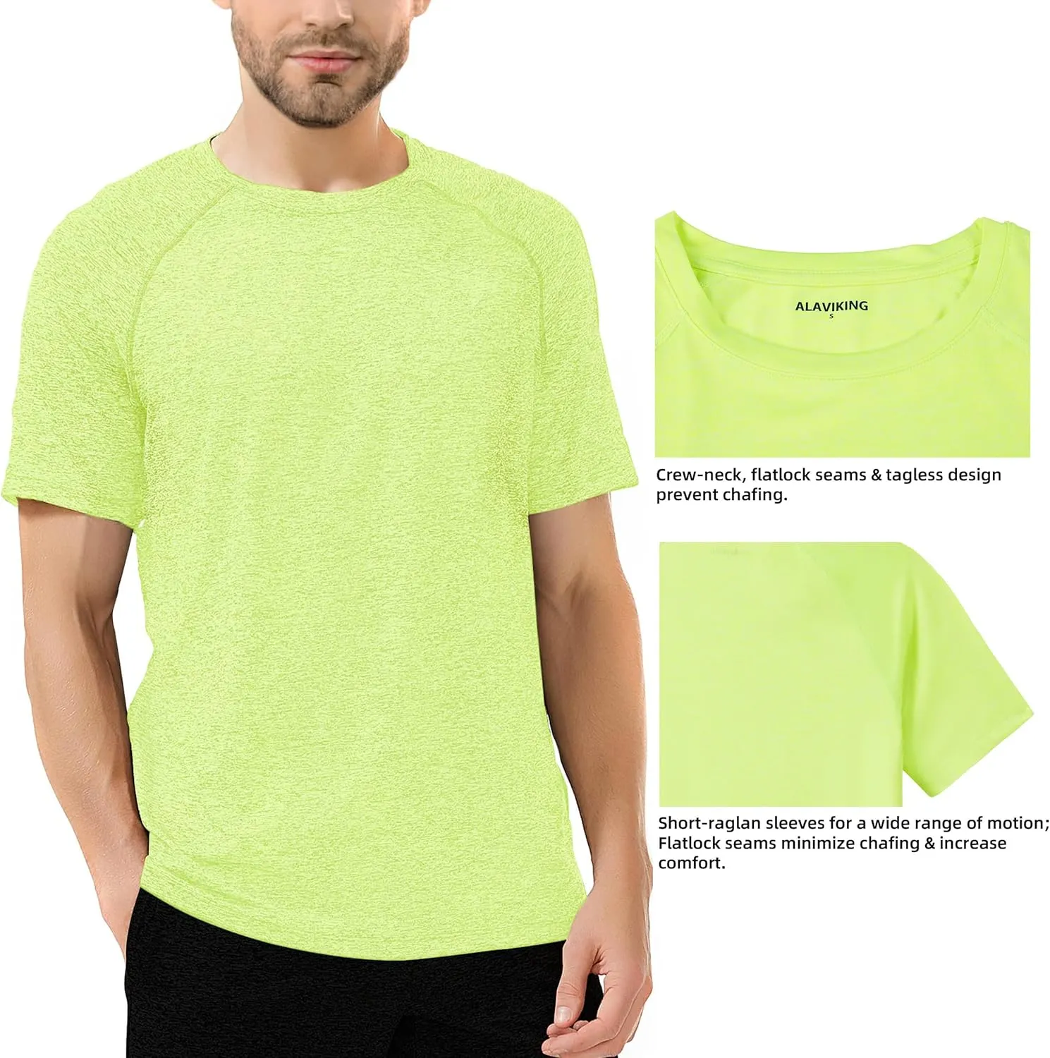 ALAVIKING Workout Shirts for Men Quick Dry Running Gym Athletic T Shirts Moisture Wicking Short Sleeve Fitness Crew Neck
