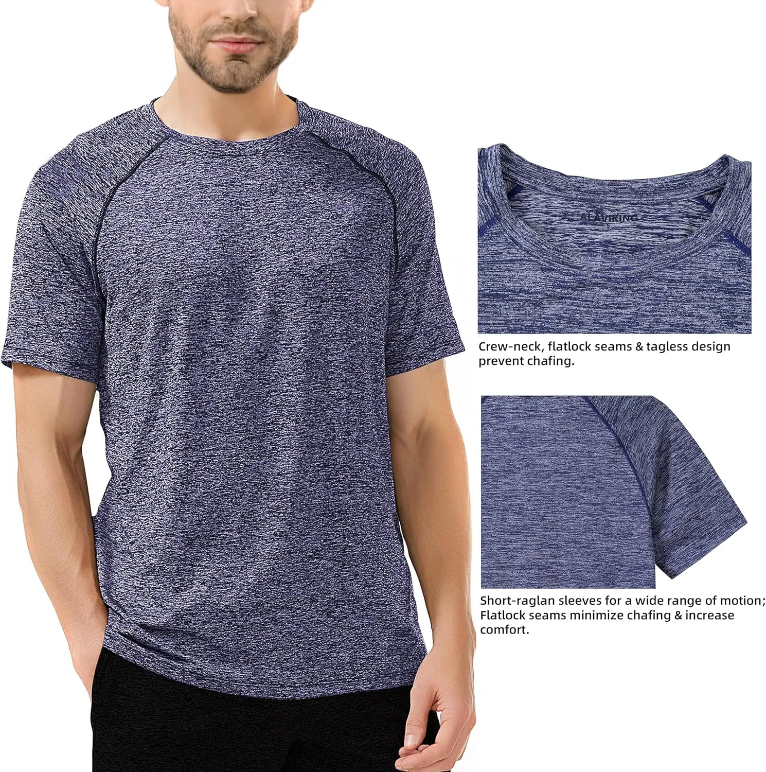ALAVIKING Workout Shirts for Men Quick Dry Running Gym Athletic T Shirts Moisture Wicking Short Sleeve Fitness Crew Neck