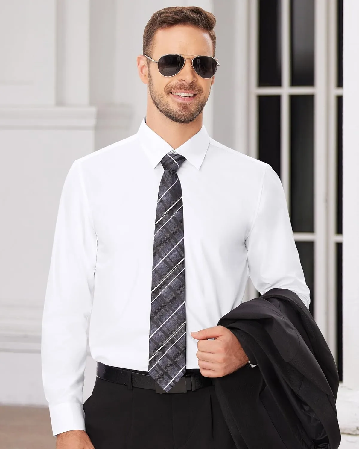Alimens & Gentle Mens Dress Shirts Long Sleeve Wrinkle-Free Formal Shirts Wedding Dating Business Casual Button Down Shirt