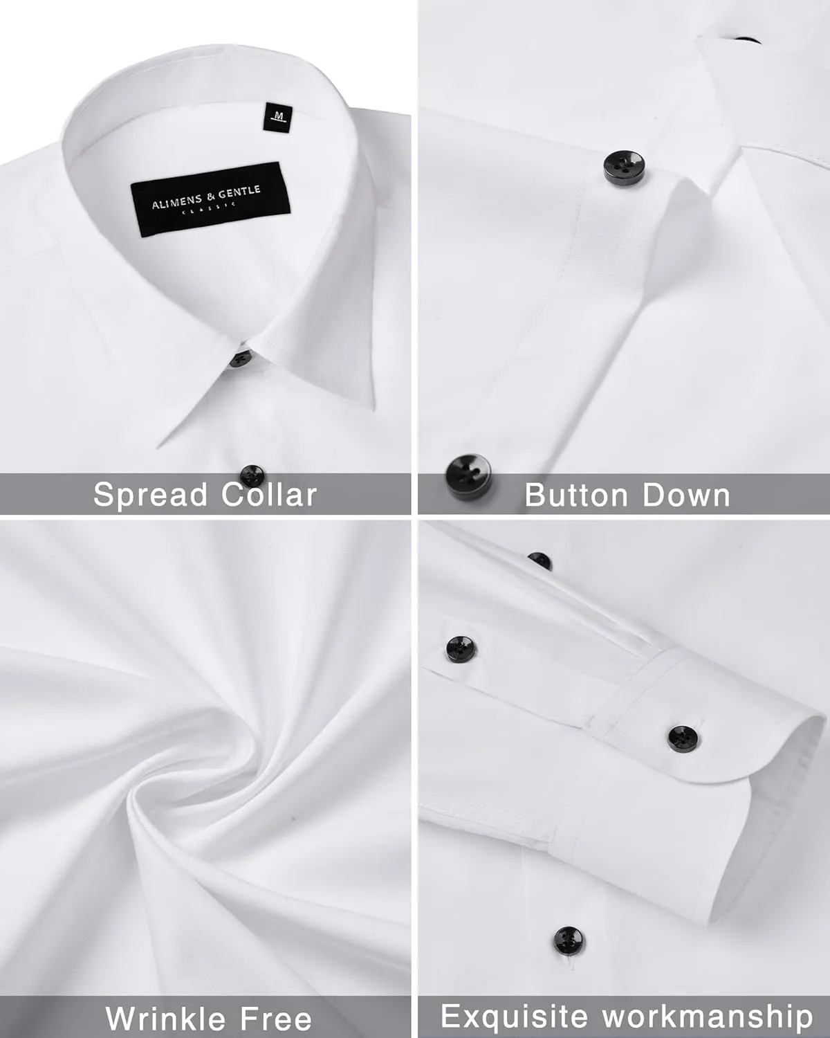 Alimens & Gentle Mens Dress Shirts Long Sleeve Wrinkle-Free Formal Shirts Wedding Dating Business Casual Button Down Shirt