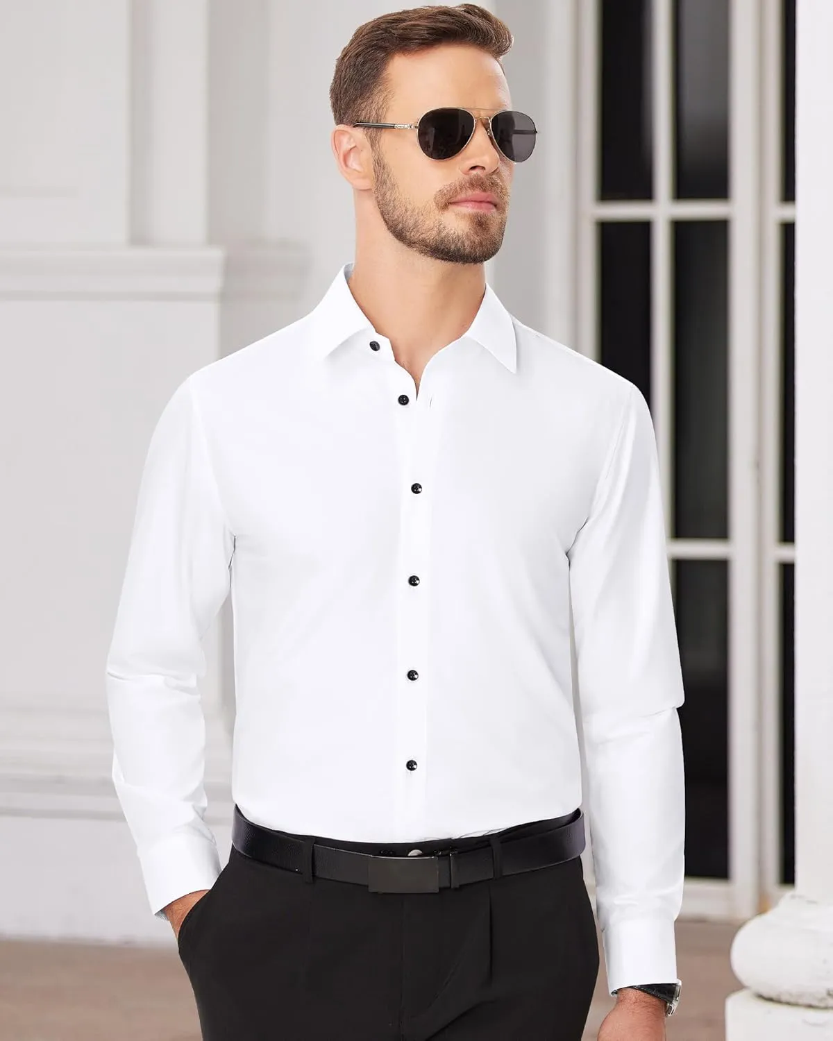 Alimens & Gentle Mens Dress Shirts Long Sleeve Wrinkle-Free Formal Shirts Wedding Dating Business Casual Button Down Shirt