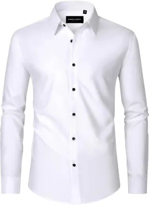 Alimens & Gentle Mens Dress Shirts Long Sleeve Wrinkle-Free Formal Shirts Wedding Dating Business Casual Button Down Shirt