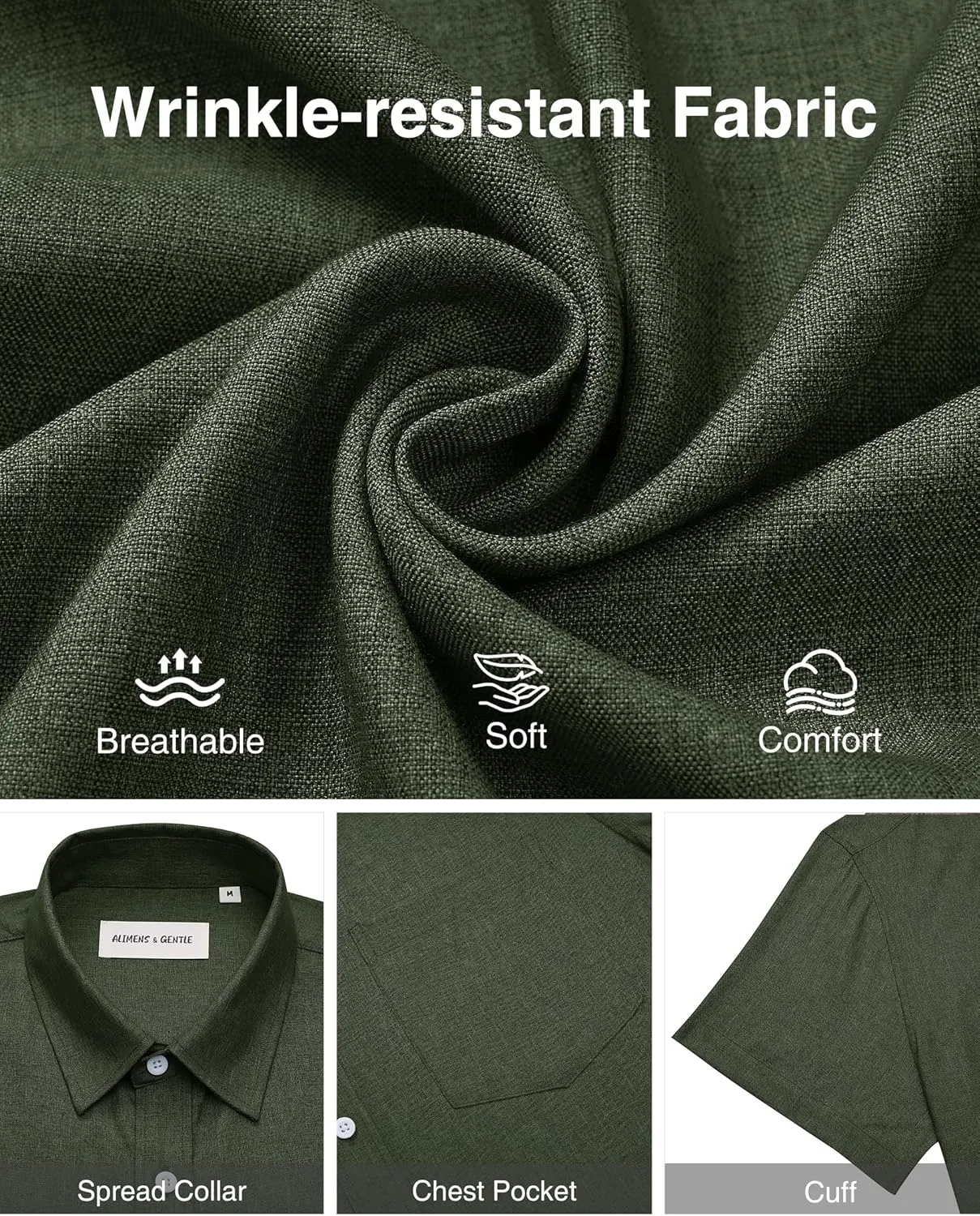 Alimens & Gentle Mens Linen Shirts Short Sleeve Button Down Shirts Wrinkle Free Casual Vacation Beach Summer Tops