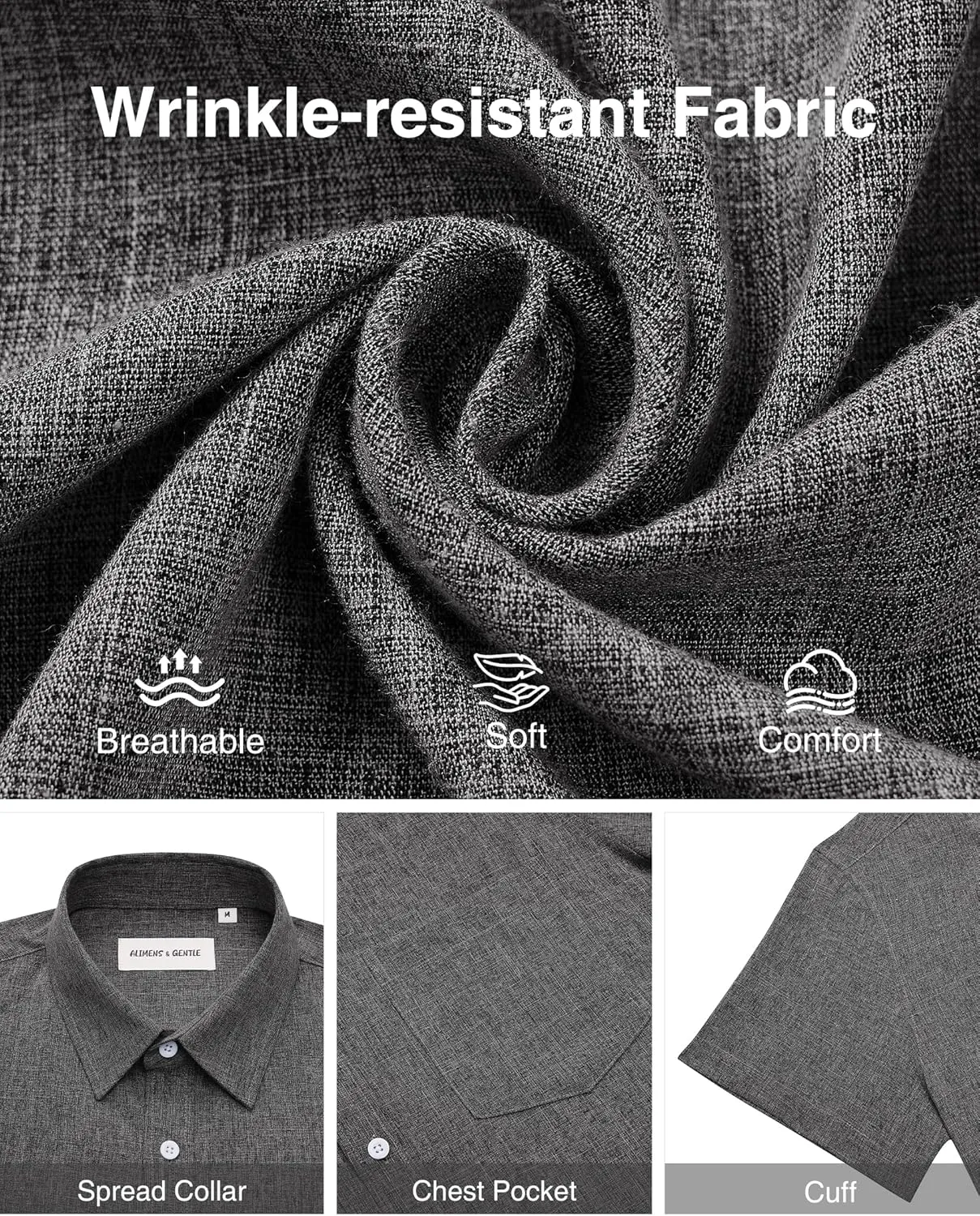 Alimens & Gentle Mens Linen Shirts Short Sleeve Button Down Shirts Wrinkle Free Casual Vacation Beach Summer Tops