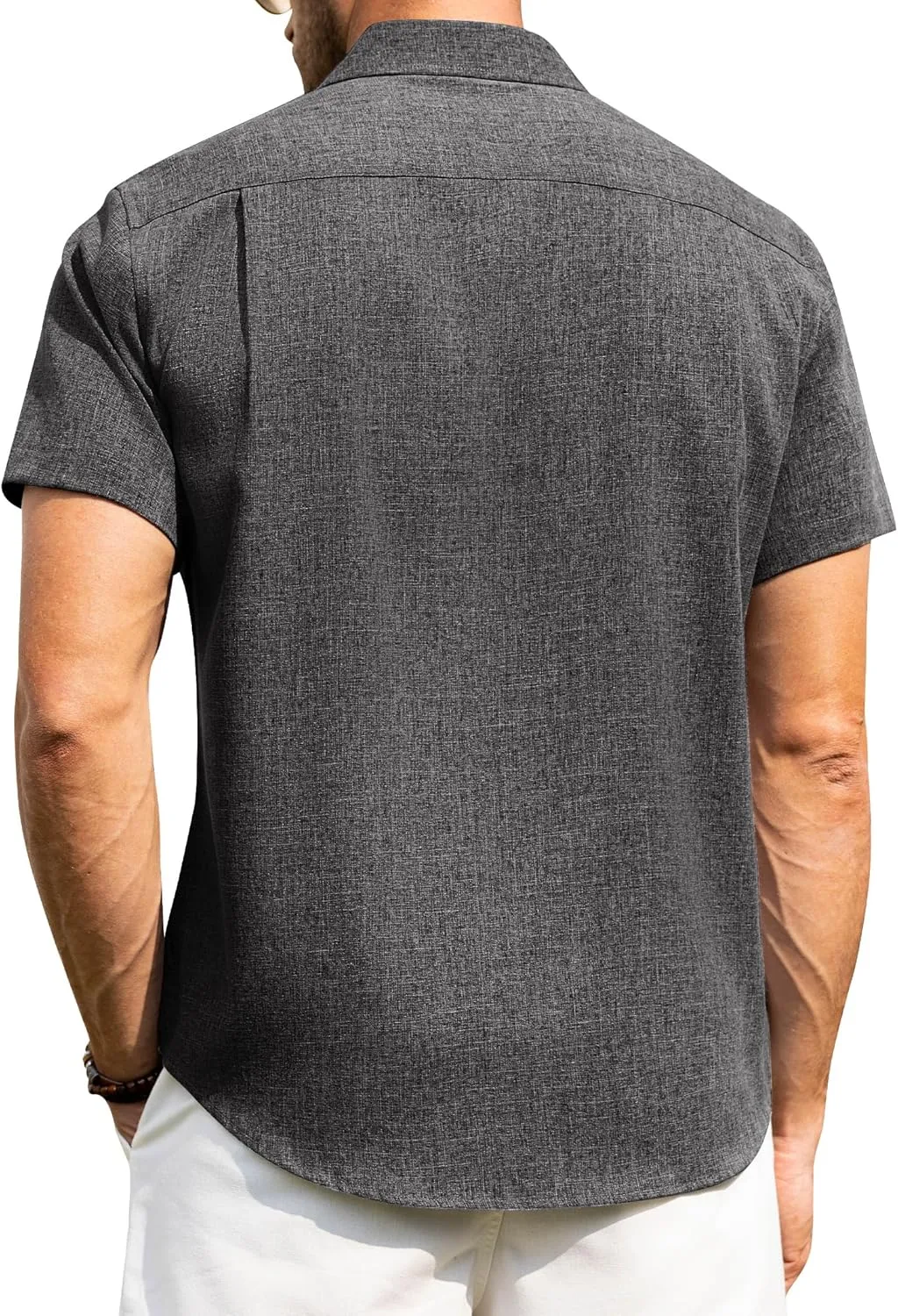 Alimens & Gentle Mens Linen Shirts Short Sleeve Button Down Shirts Wrinkle Free Casual Vacation Beach Summer Tops