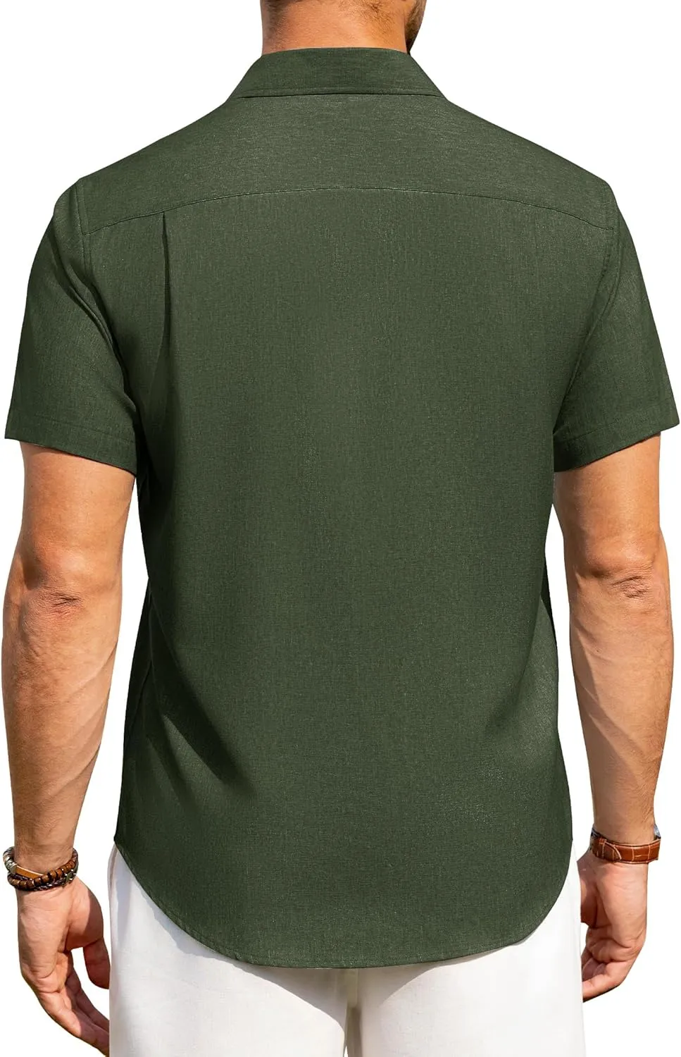 Alimens & Gentle Mens Linen Shirts Short Sleeve Button Down Shirts Wrinkle Free Casual Vacation Beach Summer Tops