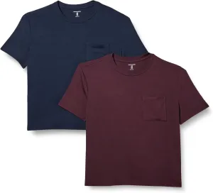 Amazon Essentials Women's Jersey Relaxed-Fit Short-Sleeve Crewneck Pocket T-Shirt, Pack of 2