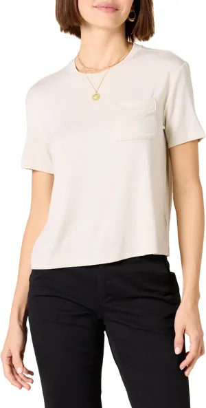 Amazon Essentials Women's Jersey Relaxed-Fit Short-Sleeve Crewneck Pocket T-Shirt, Pack of 2