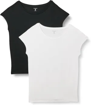 Amazon Essentials Women's Jersey Standard-Fit Short-Sleeve Boat-Neck T-Shirt, Pack of 2