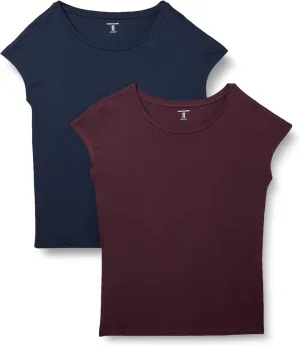 Amazon Essentials Women's Jersey Standard-Fit Short-Sleeve Boat-Neck T-Shirt, Pack of 2