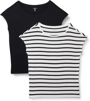 Amazon Essentials Women's Jersey Standard-Fit Short-Sleeve Boat-Neck T-Shirt, Pack of 2