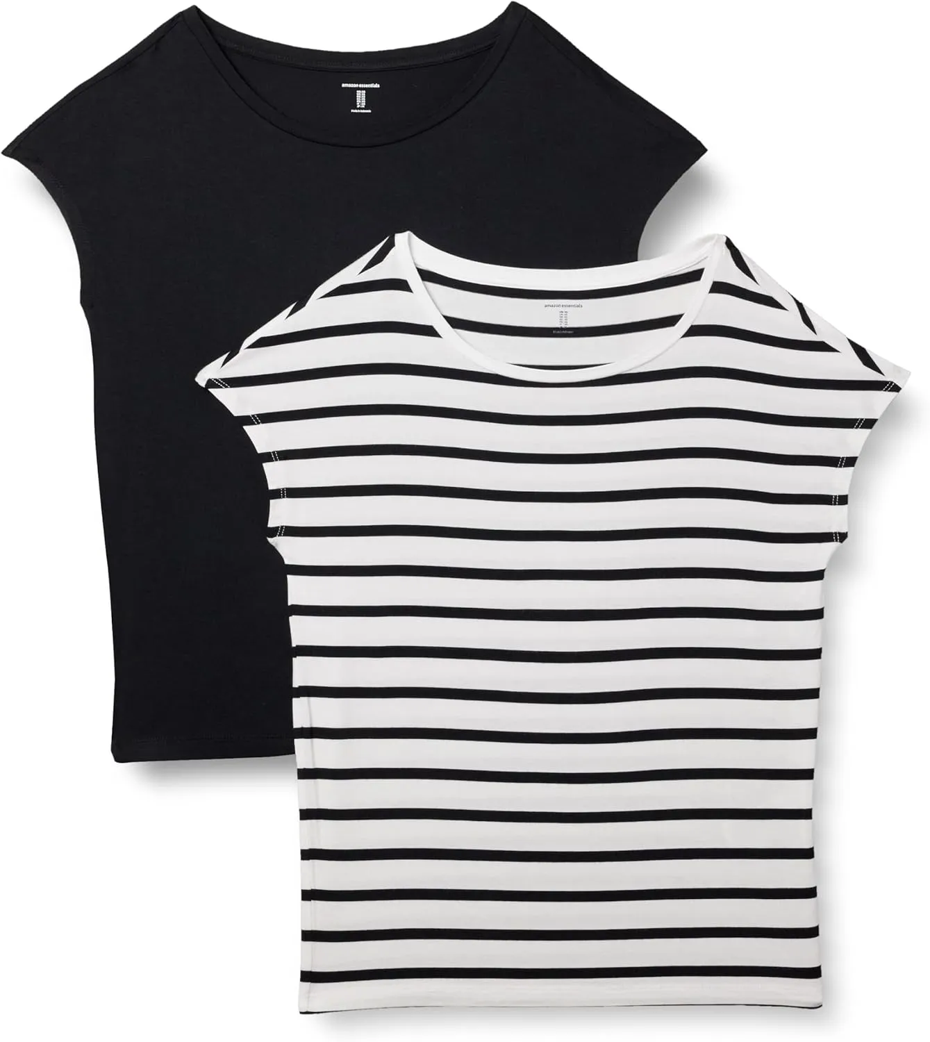 Amazon Essentials Women's Jersey Standard-Fit Short-Sleeve Boat-Neck T-Shirt, Pack of 2