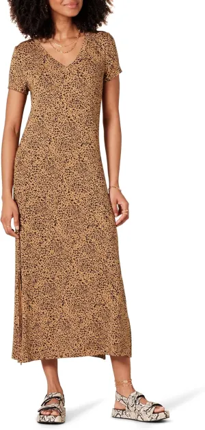 Amazon Essentials Women's Jersey V-Neck Short Sleeve Midi Length Dress