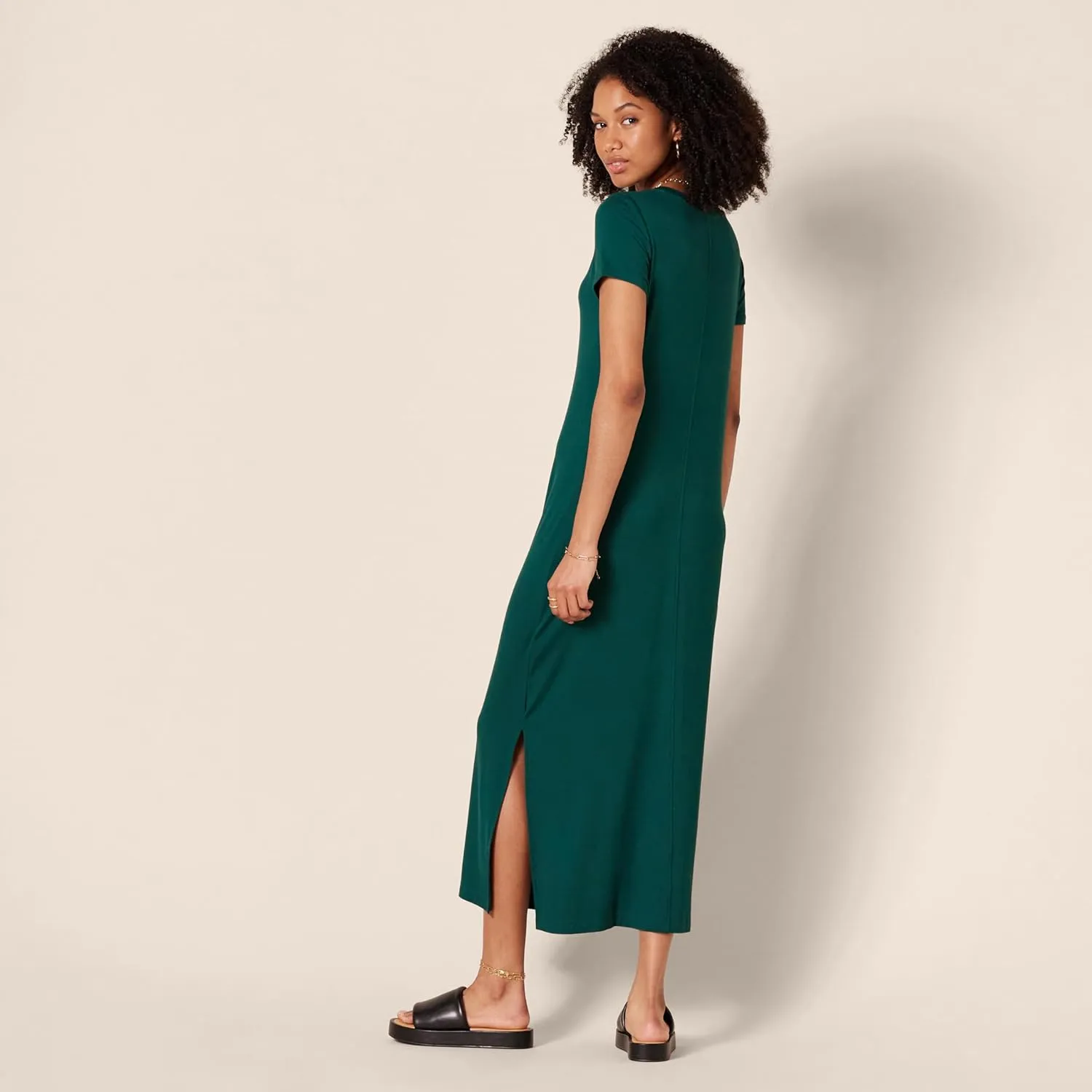 Amazon Essentials Women's Jersey V-Neck Short Sleeve Midi Length Dress