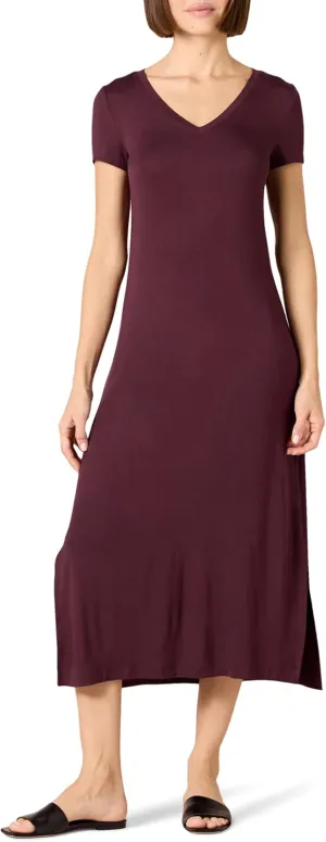 Amazon Essentials Women's Jersey V-Neck Short Sleeve Midi Length Dress