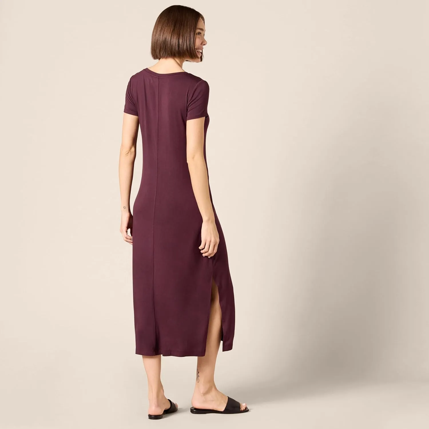Amazon Essentials Women's Jersey V-Neck Short Sleeve Midi Length Dress
