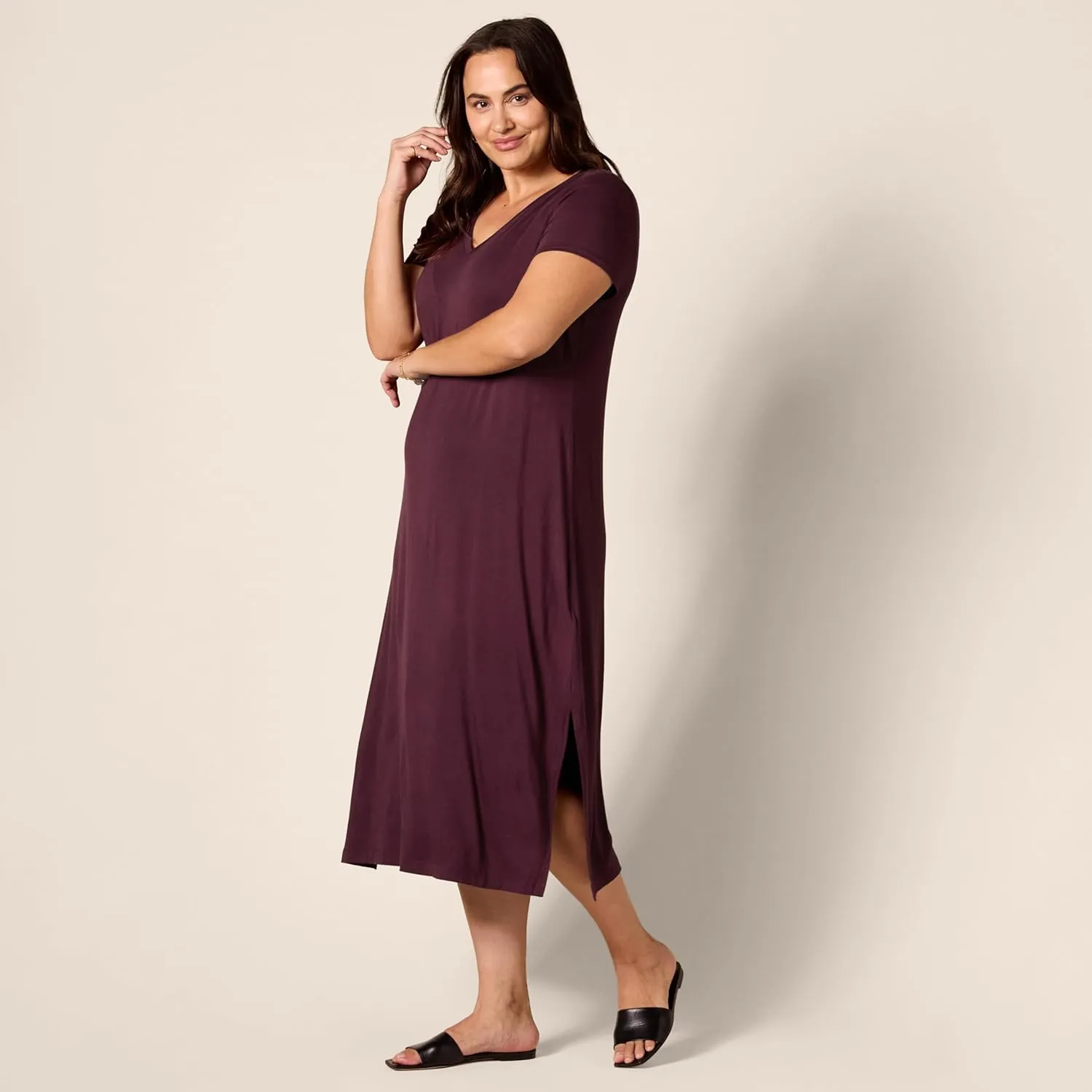 Amazon Essentials Women's Jersey V-Neck Short Sleeve Midi Length Dress