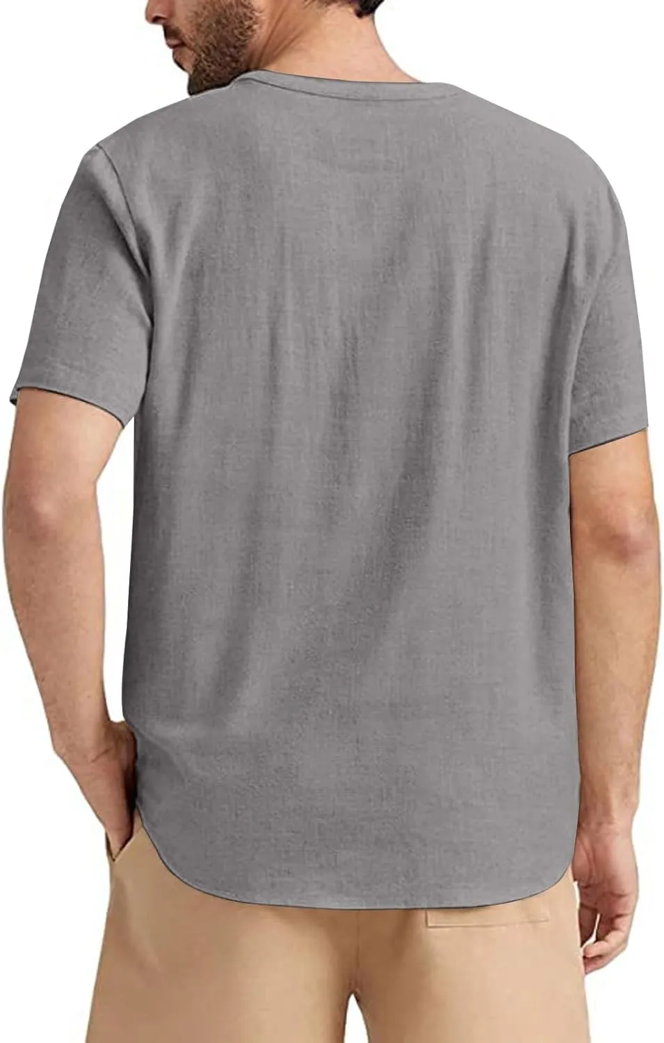 Angbater Men's Linen Shirt Short Beach Hippie T Shirts Casual Summer Lightweight Tropical Henley Shirts