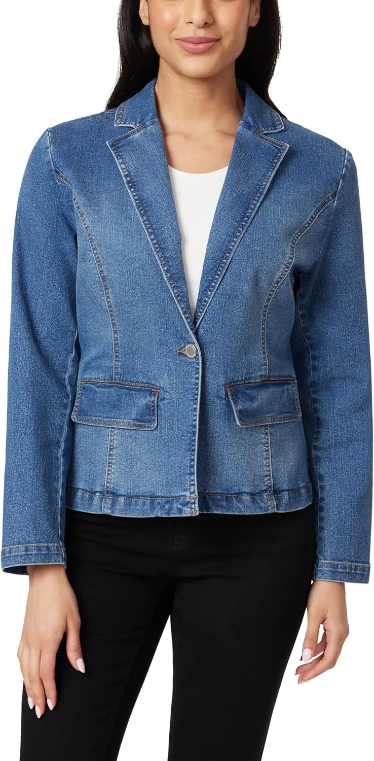 Angels Forever Young Women's Everflex Denim Blazer with Pockets