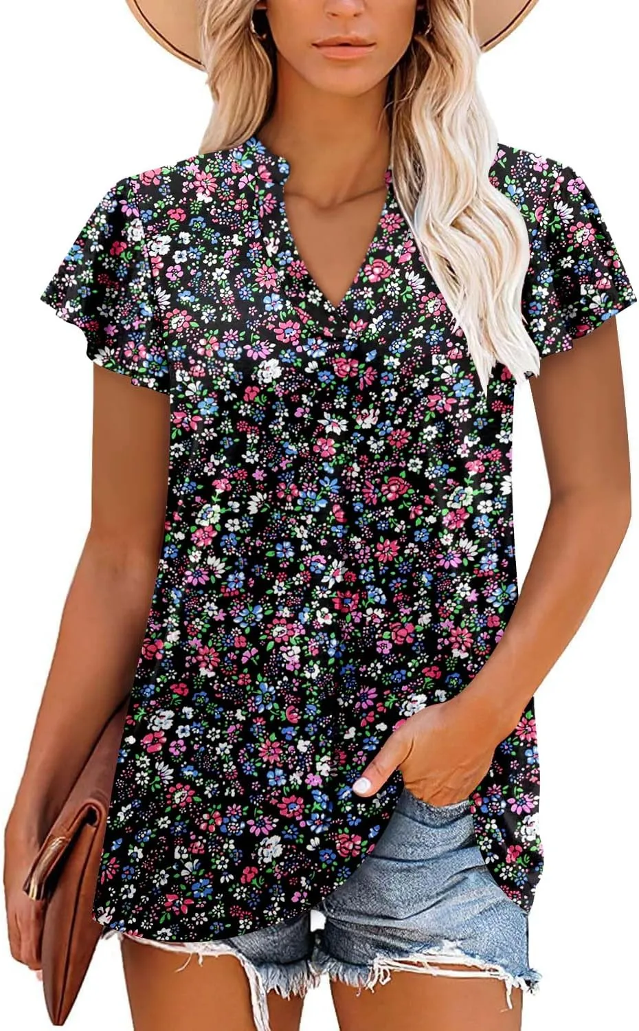 Angerella Womens Summer Dressy Casual Blouses Short Sleeve V Neck T-Shirts Tunic Tops for Leggings
