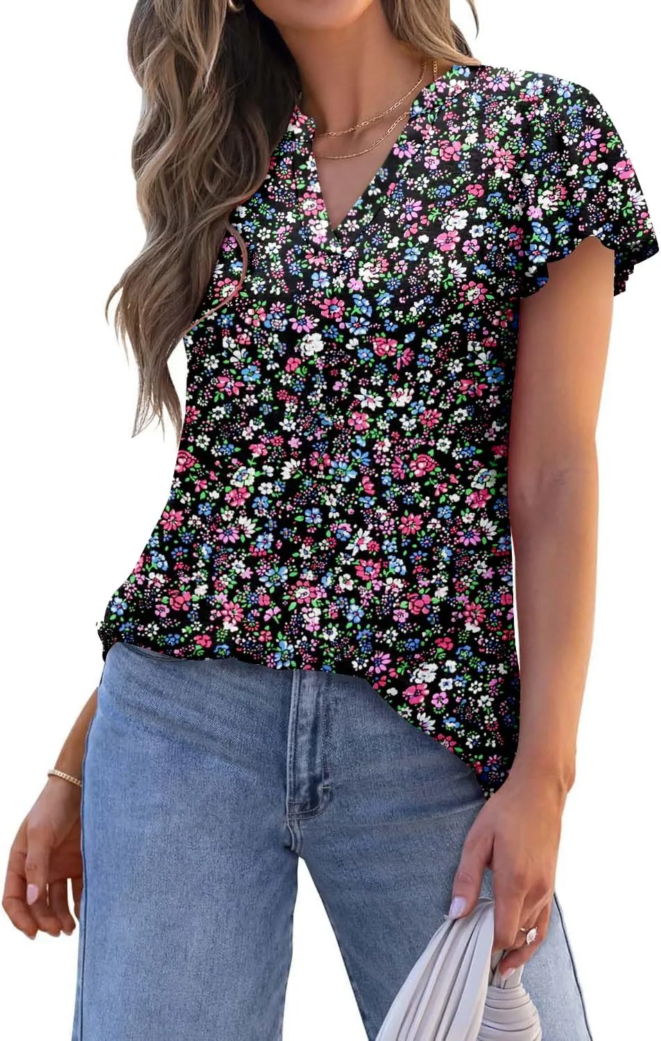 Angerella Womens Summer Dressy Casual Blouses Short Sleeve V Neck T-Shirts Tunic Tops for Leggings