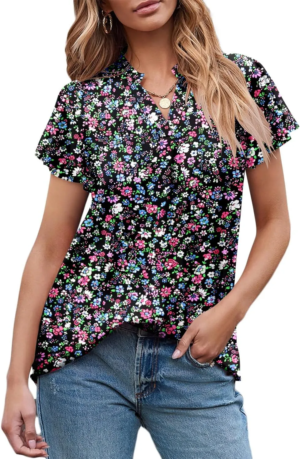 Angerella Womens Summer Dressy Casual Blouses Short Sleeve V Neck T-Shirts Tunic Tops for Leggings
