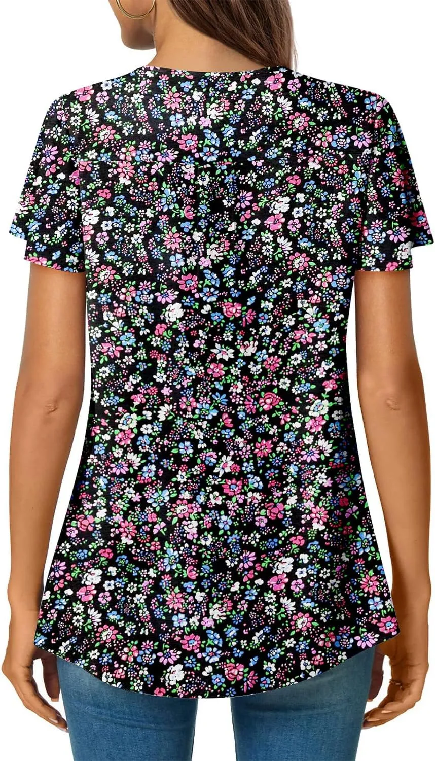 Angerella Womens Summer Dressy Casual Blouses Short Sleeve V Neck T-Shirts Tunic Tops for Leggings