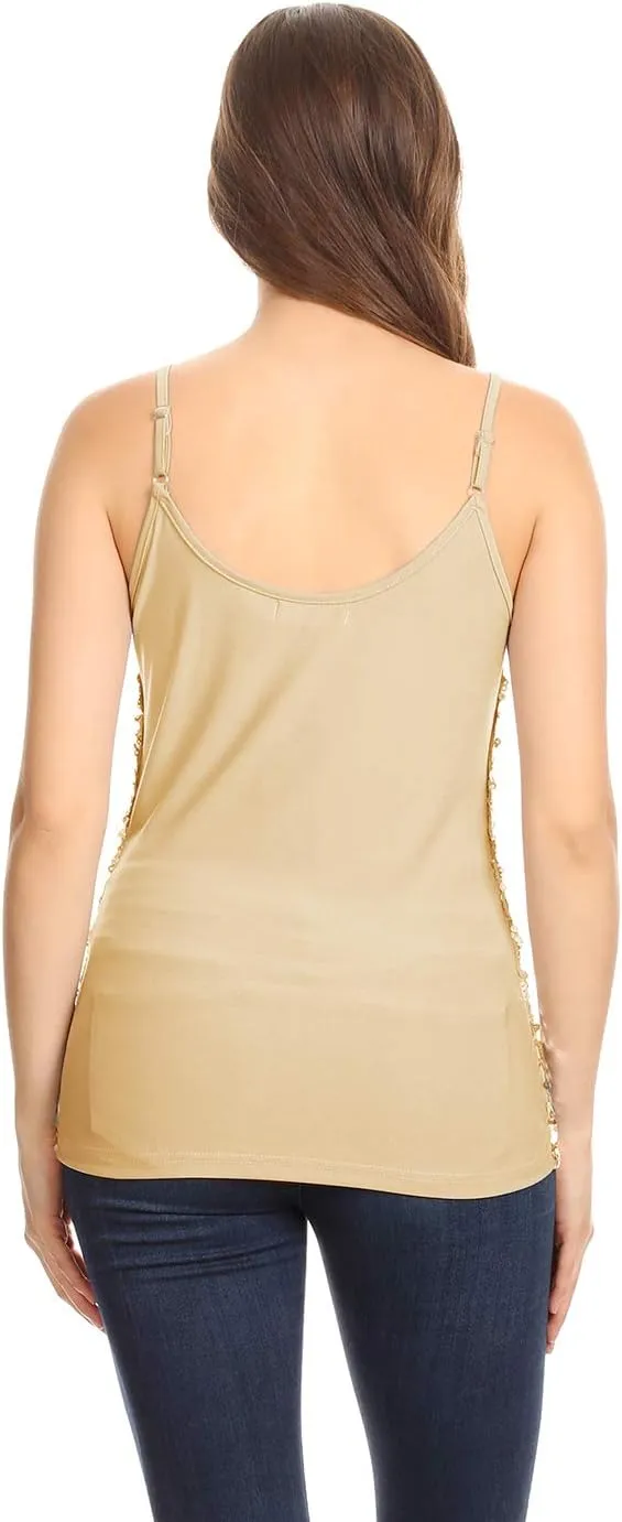 Anna-Kaci Womens Shimmer Sequins Club Spaghetti Strap Camisole Vest Tank Tops