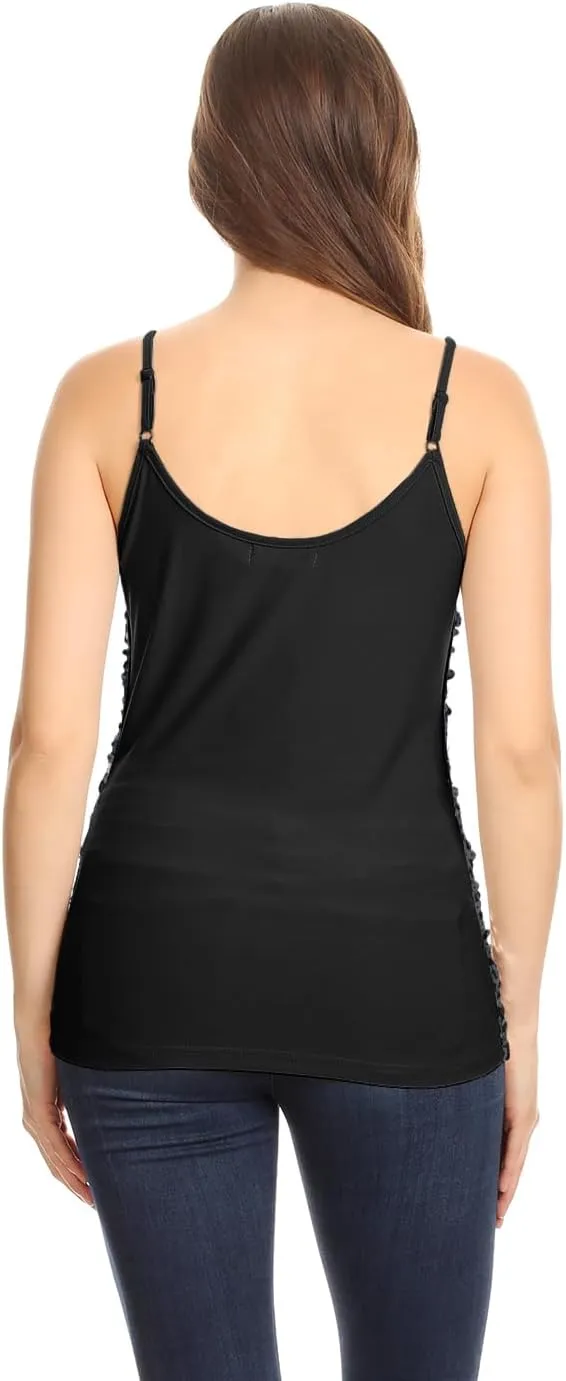 Anna-Kaci Womens Shimmer Sequins Club Spaghetti Strap Camisole Vest Tank Tops