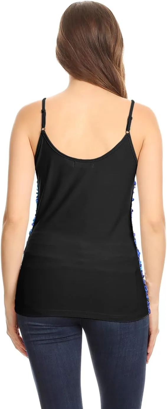 Anna-Kaci Womens Shimmer Sequins Club Spaghetti Strap Camisole Vest Tank Tops