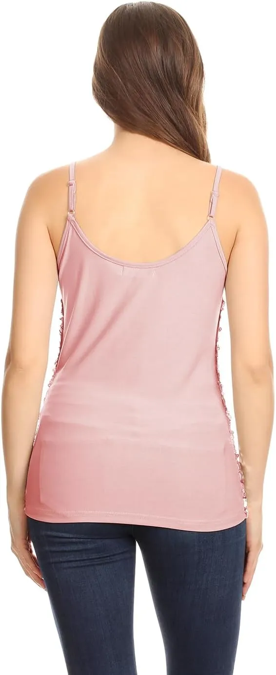 Anna-Kaci Womens Shimmer Sequins Club Spaghetti Strap Camisole Vest Tank Tops