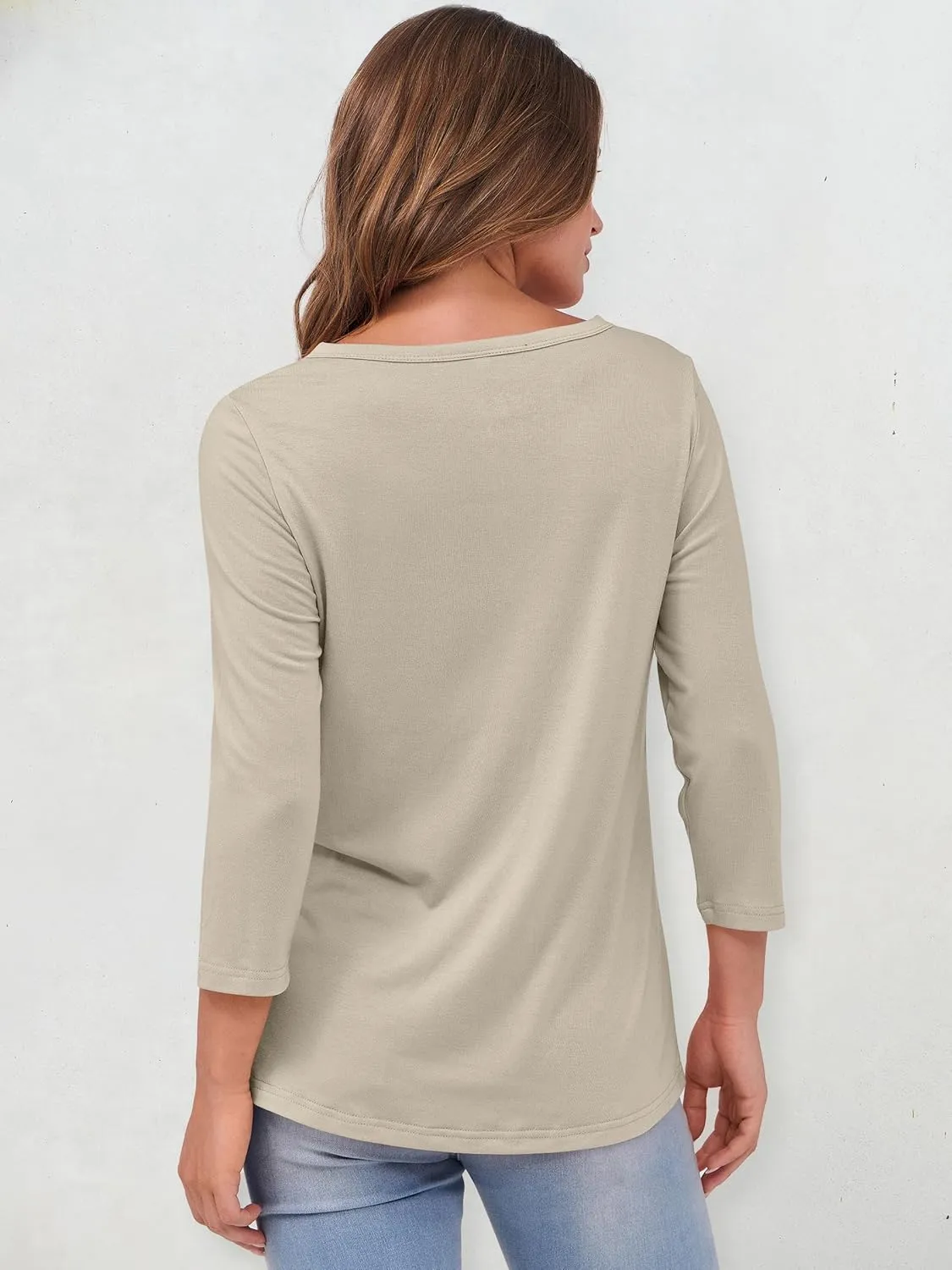 ANRABESS Womens 3/4 Sleeve Tops Henley Shirts Casual Trendy Button T Shirts 2025 Summer Basic Tunic