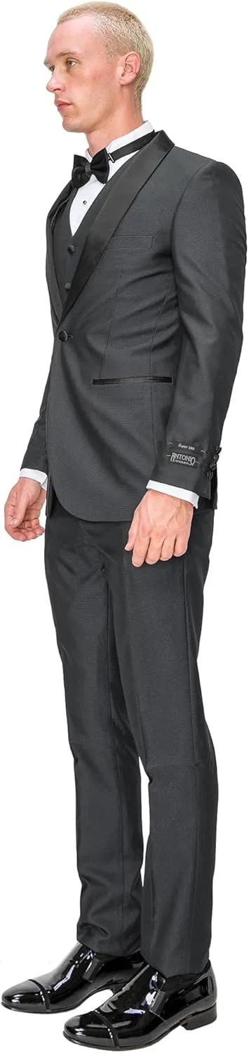Antonio Uomo Mens Suit Set  Slim Fit Tuxedo Blazer Solid Jacket Vest Pants Formal Business Wedding Party Prom Dress Suits