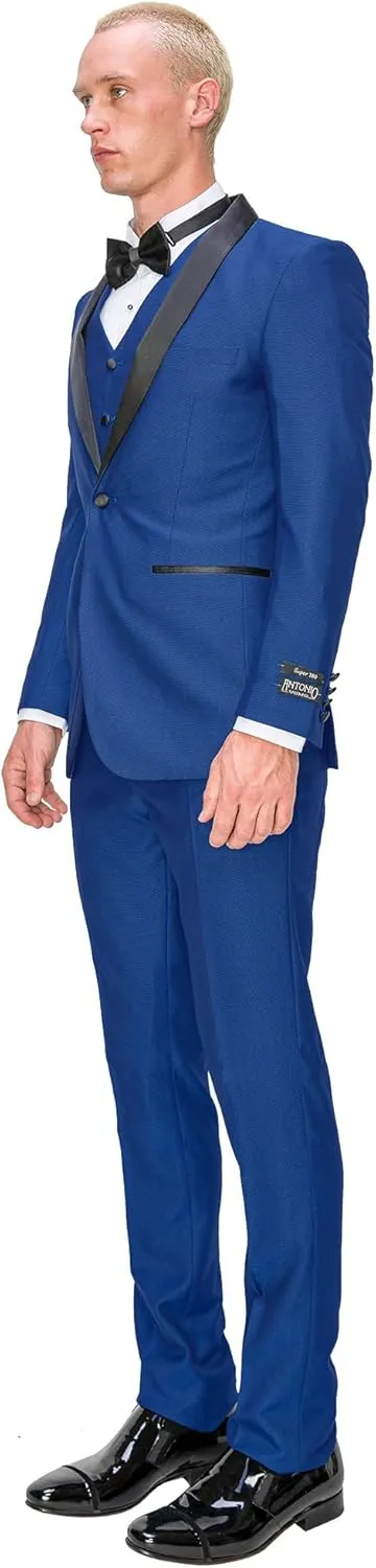 Antonio Uomo Mens Suit Set  Slim Fit Tuxedo Blazer Solid Jacket Vest Pants Formal Business Wedding Party Prom Dress Suits