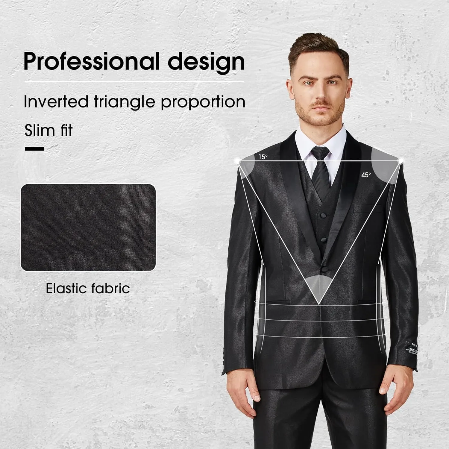Antonio Uomo Mens Suit Set  Slim Fit Tuxedo Blazer Solid Jacket Vest Pants Formal Business Wedding Party Prom Dress Suits