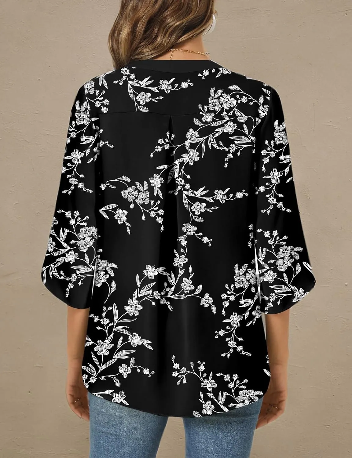 Anyally Women's Chiffon Blouses 3/4 Sleeve Summer Dressy Tunic Tops Casual Loose V Neck T-Shirts