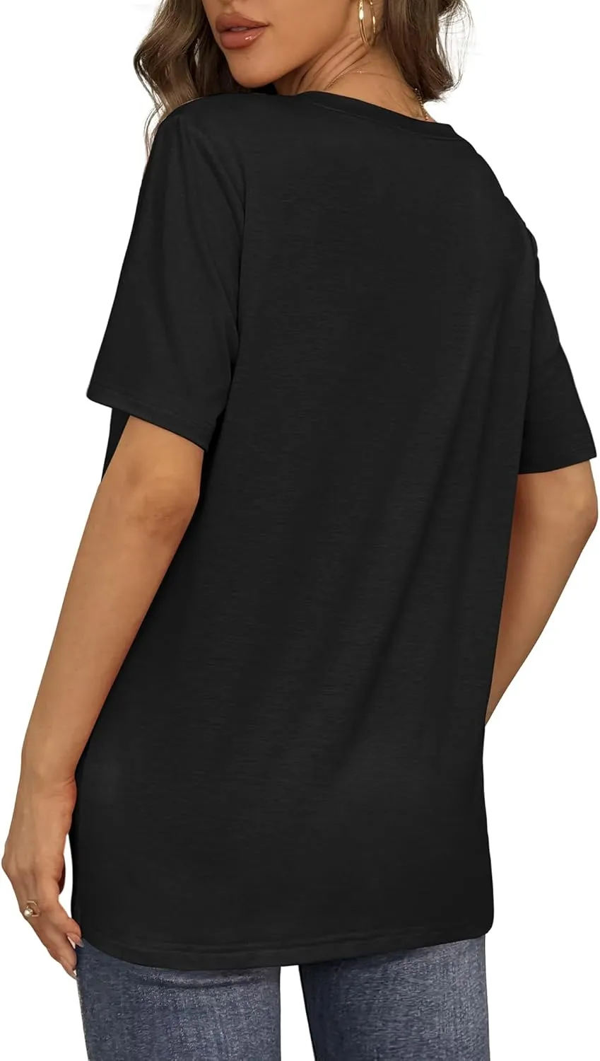 Aokosor Womens V Neck Short Sleeve T Shirts Summer Tops 2025 Casual Loose Tees Trending Now S-4XL