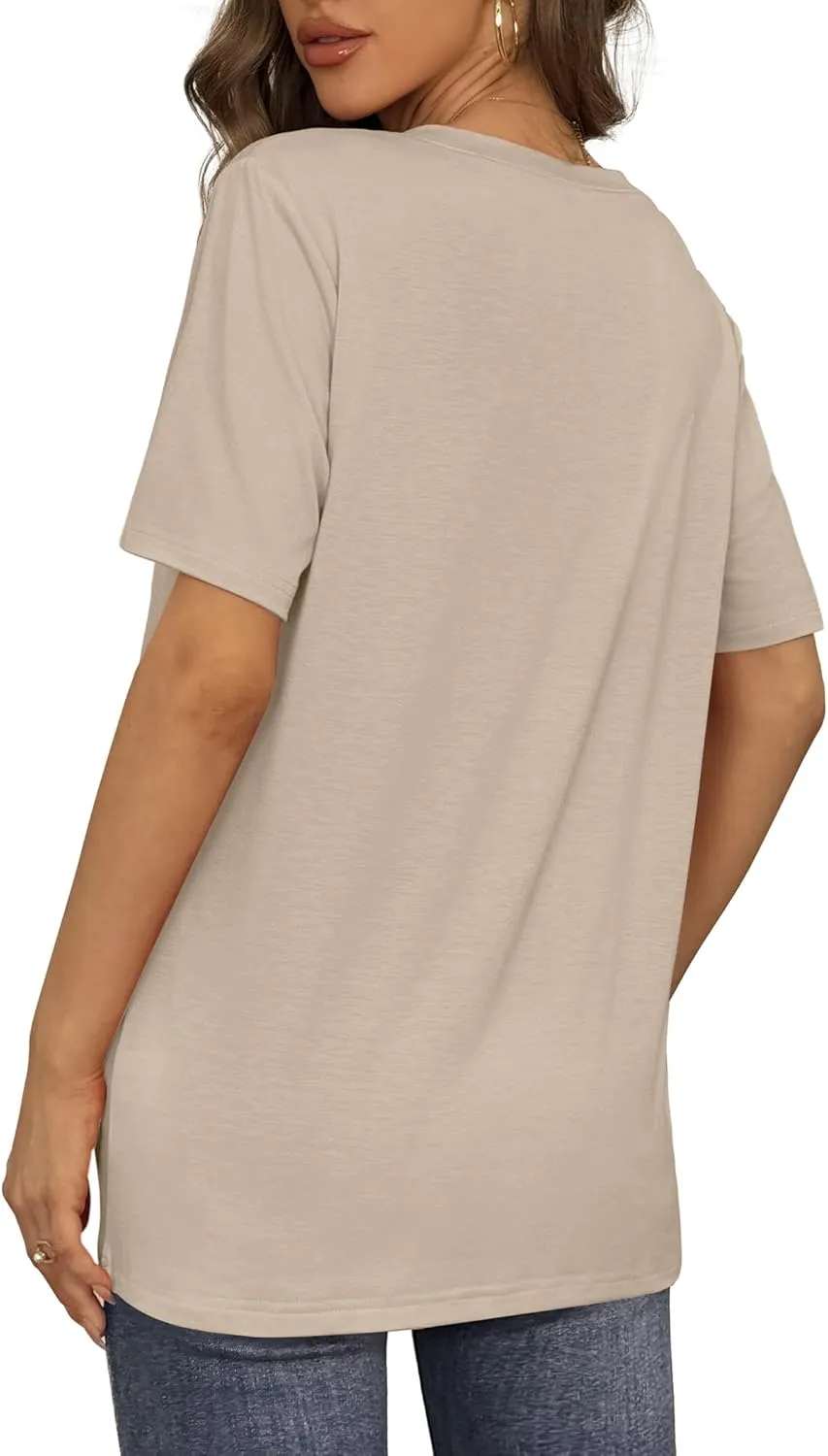 Aokosor Womens V Neck Short Sleeve T Shirts Summer Tops 2025 Casual Loose Tees Trending Now S-4XL