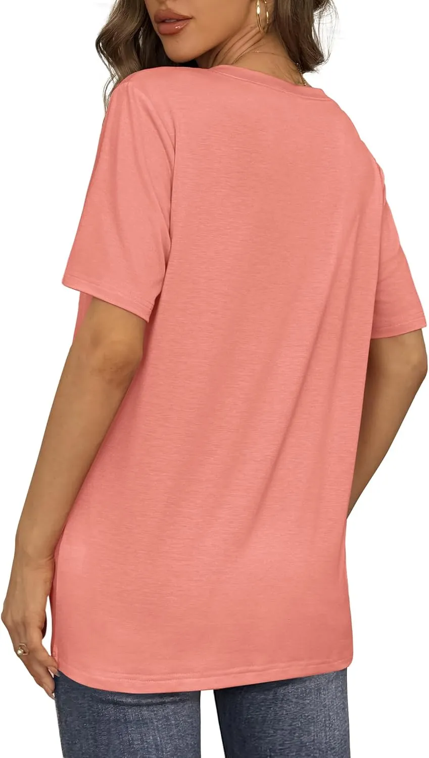Aokosor Womens V Neck Short Sleeve T Shirts Summer Tops 2025 Casual Loose Tees Trending Now S-4XL